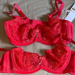 Two Brand New Red Lace Underwire Bra